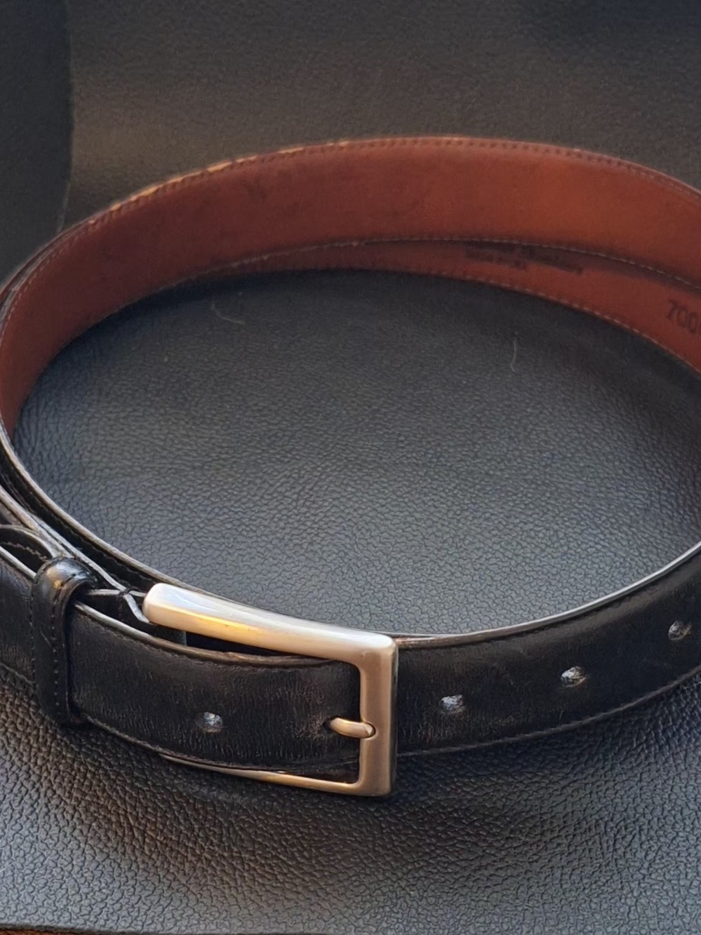 Men's Black Leather Dress Belt with Silver Buckle